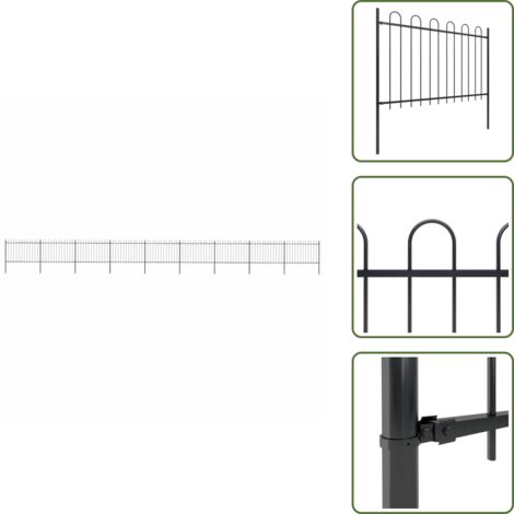 The Living Store Clôture de jardin avec dessus en cerceau Acier 15,3x1,2 m Noir - Clôture De Jardin - Clôture En Acier - Clôture Decorative - Clôture Noire - Clôture Résistante