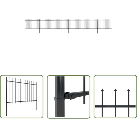The Living Store Clôture de jardin avec dessus en lance Acier 10,2 x 1,2 m Noir - Clôture De Jardin - Clôture En Acier - Clôture Decorative - Clôture Noire - Clôture Sécurisé