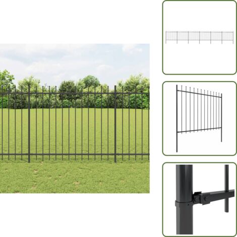 The Living Store Clôture de jardin avec dessus en lance Acier 10,2 x 1,5 m Noir - Clôture De Jardin - Clôture En Acier - Clôture Decorative - Clôture Noire - Clôture Sécurisé