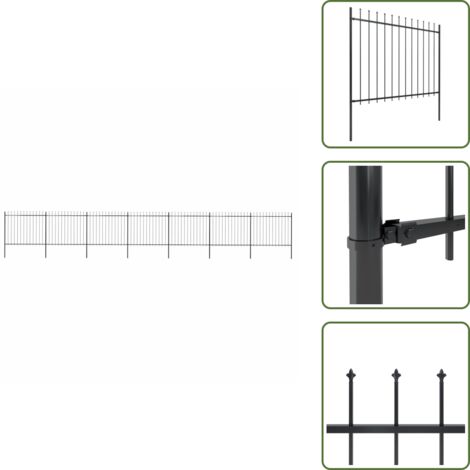 The Living Store Clôture de jardin avec dessus en lance Acier 11,9 x 1,5 m Noir - Clôture De Jardin - Clôture En Acier - Clôture Décorative - Clôture Noire - Clôture Résistante