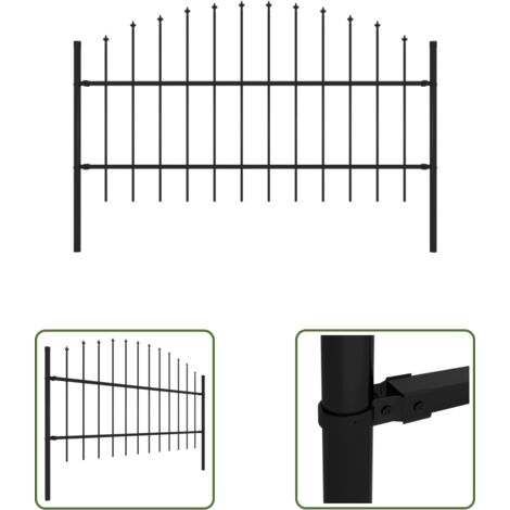The Living Store Clôture de jardin avec dessus en lance Acier 1,7 m Noir - Clôture De Jardin - Clôture En Acier - Clôture Avec Picots - Clôture De Sécurité - Clôture Design