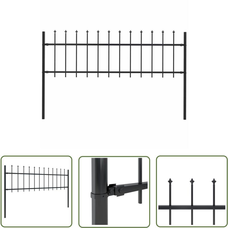 Abcrital - The Living Store Clôture de jardin avec dessus en lance Acier 1,8 m Noir - Clôture De Jardin - Clôture En Acier - Clôture Decorative