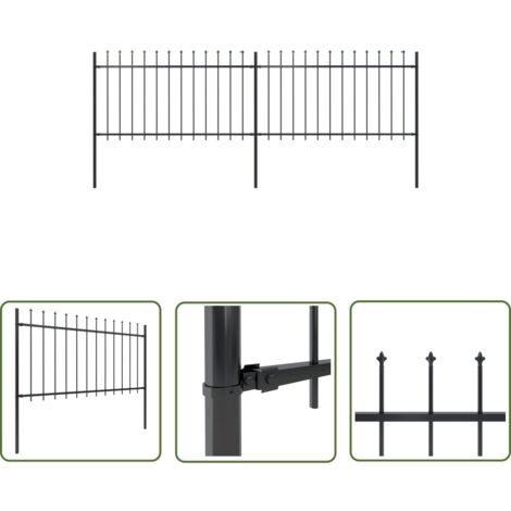 The Living Store Clôture de jardin avec dessus en lance Acier 3,4 x 1 m Noir - Clôture De Jardin - Clôture En Acier - Clôture Decorative - Clôture Noire - Clôture Sécurisé