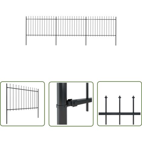 The Living Store Clôture de jardin avec dessus en lance Acier 5,1 x 1,2 m Noir - Clôture De Jardin - Clôture En Acier - Clôture Decorative - Clôture Noire - Clôture Sécurisé