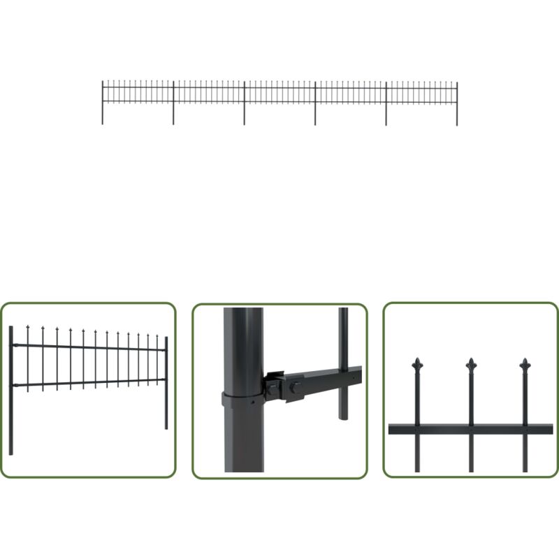 Abcrital - The Living Store Clôture de jardin avec dessus en lance Acier 8,5 x 0,6 m Noir - Clôture De Jardin - Clôture En Acier - Clôture Decorative