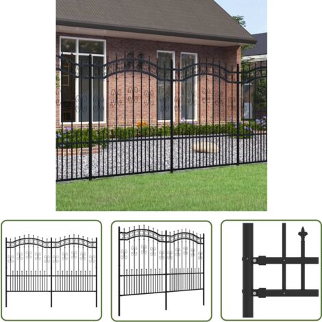 The Living Store Clôture de jardin avec sommet de lance Noir 190 cm - Clôture De Jardin - Clôture Métalliques - Clôture Noire - Clôture Design - Clôture Sécurisée