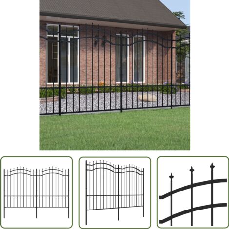 The Living Store Clôture de jardin avec sommet de lance Noir 190 cm - Clôture Jardin - Clôture Métal - Clôture Design - Clôture Sécurisée - Clôture Noire