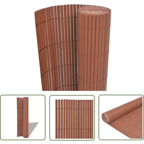 The Living Store Clôture de jardin Double face PVC 90 x 500 cm Marron - Clôture De Jardin - Clôture Pvc - Clôture Double Face - Clôture Decorative - Brise Vent