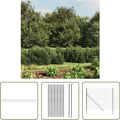 The Living Store Clôture en treillis métallique anthracite 1,4x25 m - Clôture Métal - Clôture Jardin - Clôture Rigide - Clôture Anthracite - Clôture Sécurité