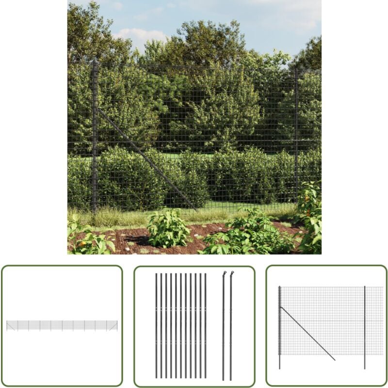 The Living Store - Clôture en treillis métallique anthracite 1,8x25 m - Clôture Métal - Clôture Jardin - Clôture Rigide - Clôture Anthracite