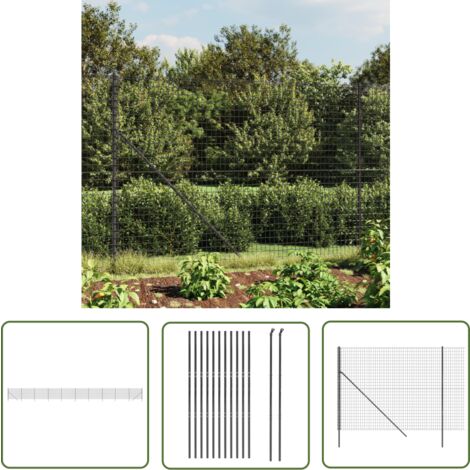 The Living Store Clôture en treillis métallique anthracite 1,8x25 m - Clôture Métal - Clôture Jardin - Clôture Rigide - Clôture Anthracite - Clôture Sécurité