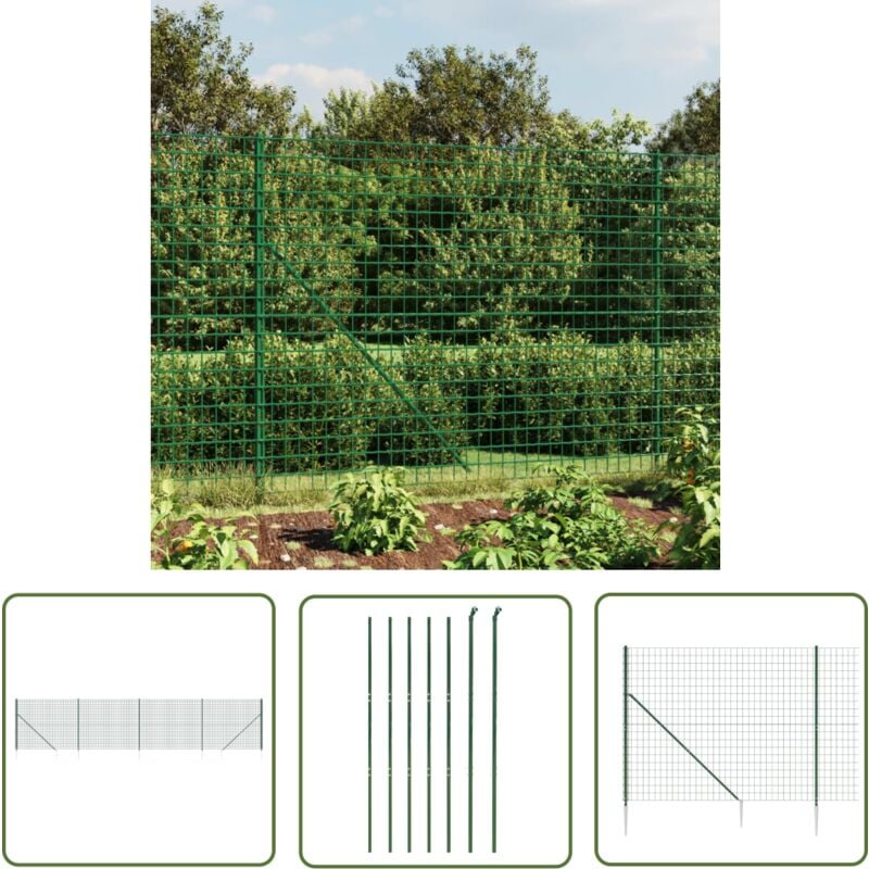 The Living Store - Clôture en treillis métallique et piquet d'ancrage vert 1,6x10m - Clôture Métal - Clôture Jardin - Clôture Rigide - Clôture Verte