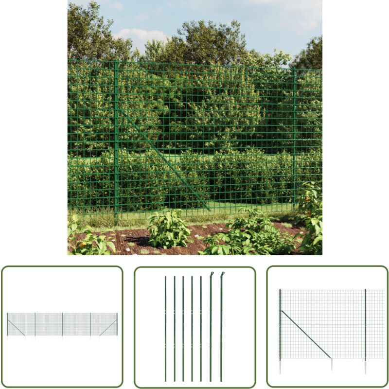The Living Store - Clôture en treillis métallique et piquet d'ancrage vert 1,8x10m - Clôture En Métal - Clôture De Jardin - Clôture Grillagée