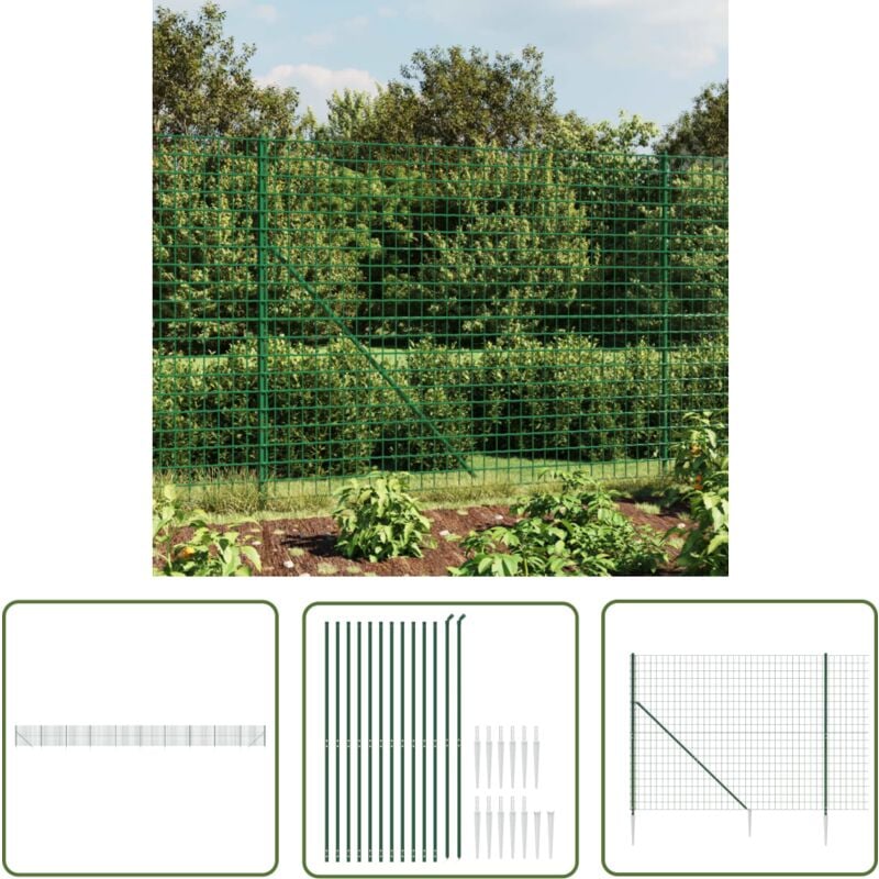 The Living Store Clôture en treillis métallique et piquet d'ancrage vert 2x25 m - Clôture Métal - Clôture Jardin - Clôture Rigide - Clôture Verte