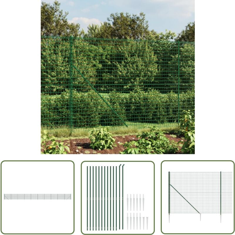 The Living Store - Clôture en treillis métallique et piquet d'ancrage vert 2x25 m - Clôture En Treillis Métalliques - Clôture De Jardin - Clôture