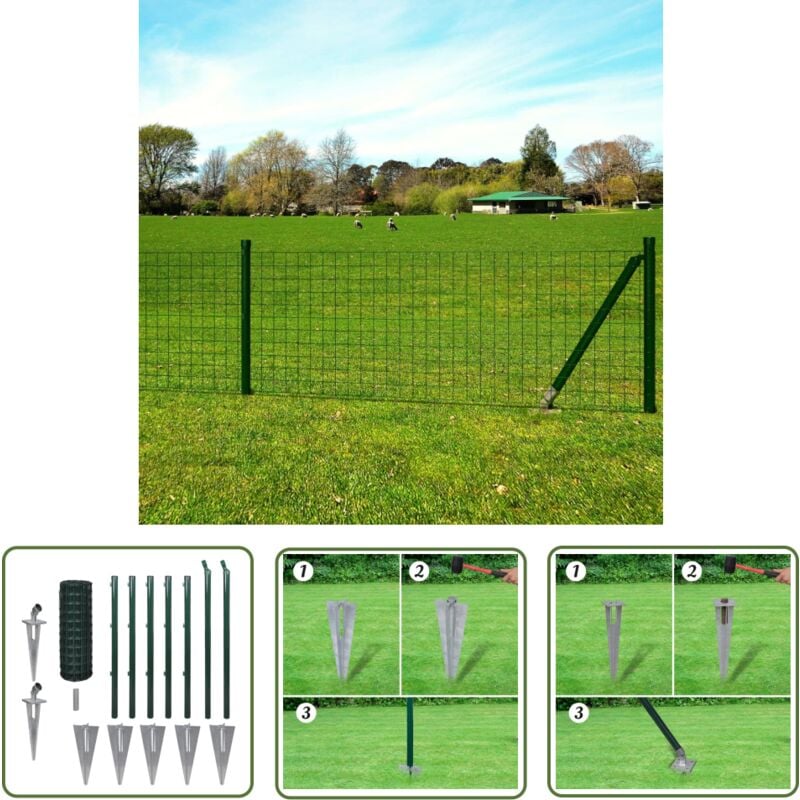 Clôture euro Acier 10x0,8 m Vert - Clôture Acier - Clôture Euro - Clôture Jardin - Clôture Verte - Clôture Résisente - The Living Store