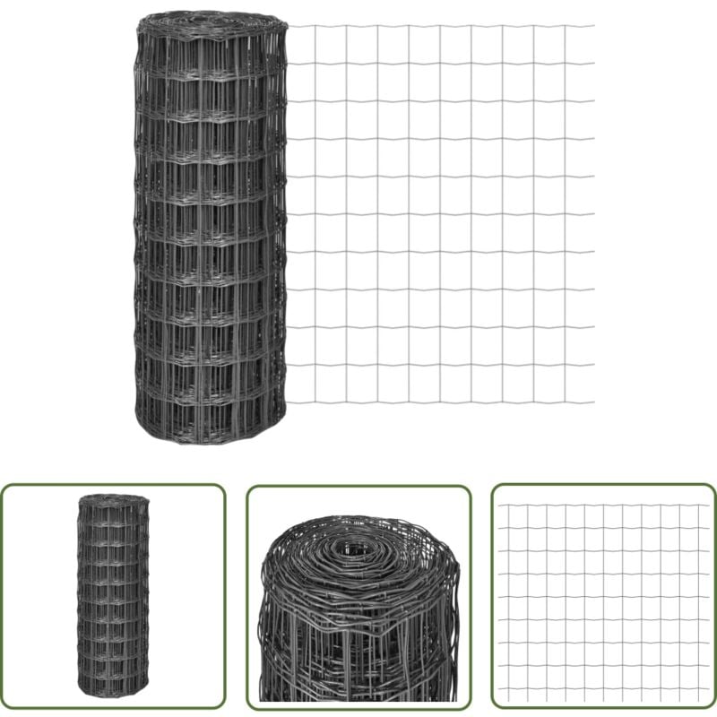 Clôture euro Acier 10 x 1 m Gris - Clôture Euro - Clôture Acier - Clôture Grise - Clôture Jardin - Clôture Poule - The Living Store