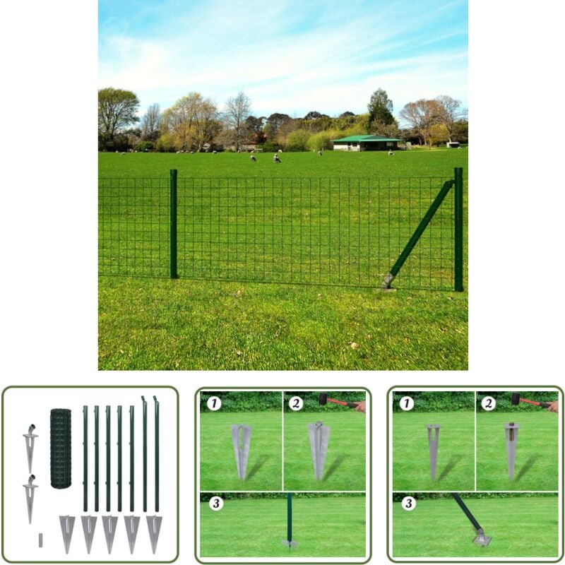 Clôture euro Acier 10x1,0 m Vert - Clôture Acier - Clôture Euro - Clôture Jardin - Clôture Verte - Clôture Résidentielle - The Living Store