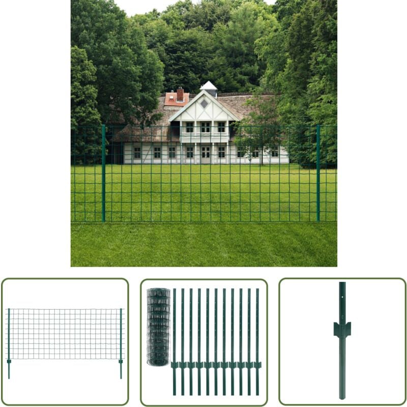 Clôture Euro Acier 20x0,8 m Vert - Clôture Euro - Clôture D'extérieur - Clôture En Acier - Clôture Pvc - Clôture Verte - The Living Store