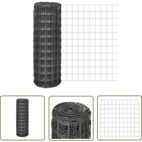 The Living Store Clôture euro Acier 25 x 1 m Gris - Clôture Euro - Clôture Acier - Clôture Décorative - Clôture Jardin - Clôture Poule
