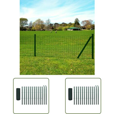 The Living Store Clôture euro acier 25x1,5 m vert - Clôture En Acier - Clôture Pvc - Clôture Jardin - Clôture Poule - Clôture Chien