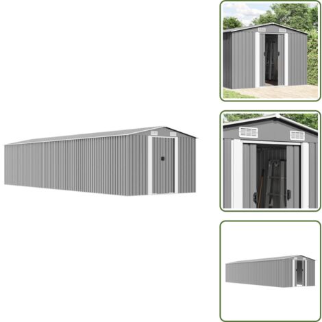 The Living Store Cobertizo de jardín acero galvanizado gris 257x779x181 cm - Cobertizo de herramientas