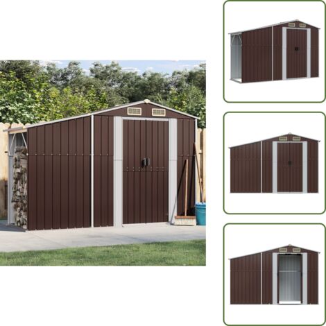 The Living Store Cobertizo de jardín acero galvanizado marrón 277x93x179 cm - Cobertizo de acero