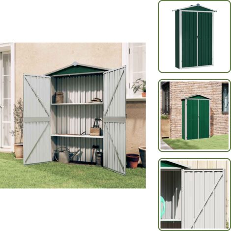 The Living Store Cobertizo de jardín acero galvanizado verde 116x45x175cm - Almacenamiento exterior