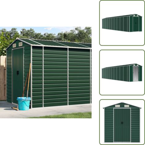 The Living Store Cobertizo de jardín acero galvanizado verde 191x895x198 cm - Almacenamiento exterior
