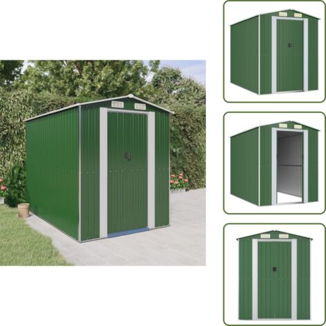 The Living Store Cobertizo de jardín acero galvanizado verde 192x274x223 cm - Cobertizo de herramientas