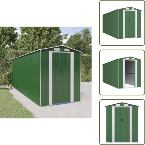 The Living Store Cobertizo de jardín acero galvanizado verde 192x523x223 cm - Almacenamiento exterior