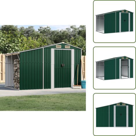 The Living Store Cobertizo de jardín acero galvanizado verde 277x192,5x179 cm - Almacenamiento exterior
