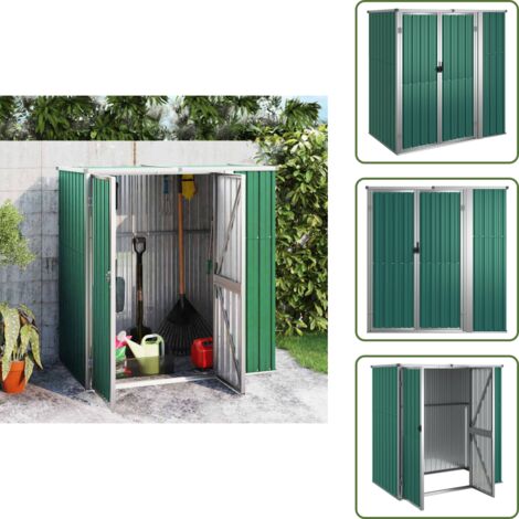 The Living Store Cobertizo herramientas jardín acero galvanizado 161x89x161 cm - Almacenamiento de herramientas