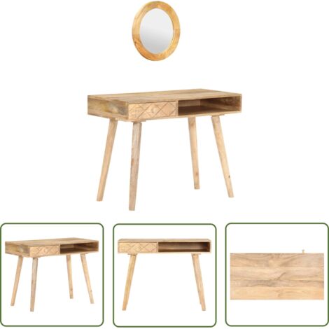 The Living Store Coiffeuse 100x50x76 cm Bois de manguier solide - Table De Toilette - Coiffeuse - Meuble Salle De Bain - Commode - Rangement