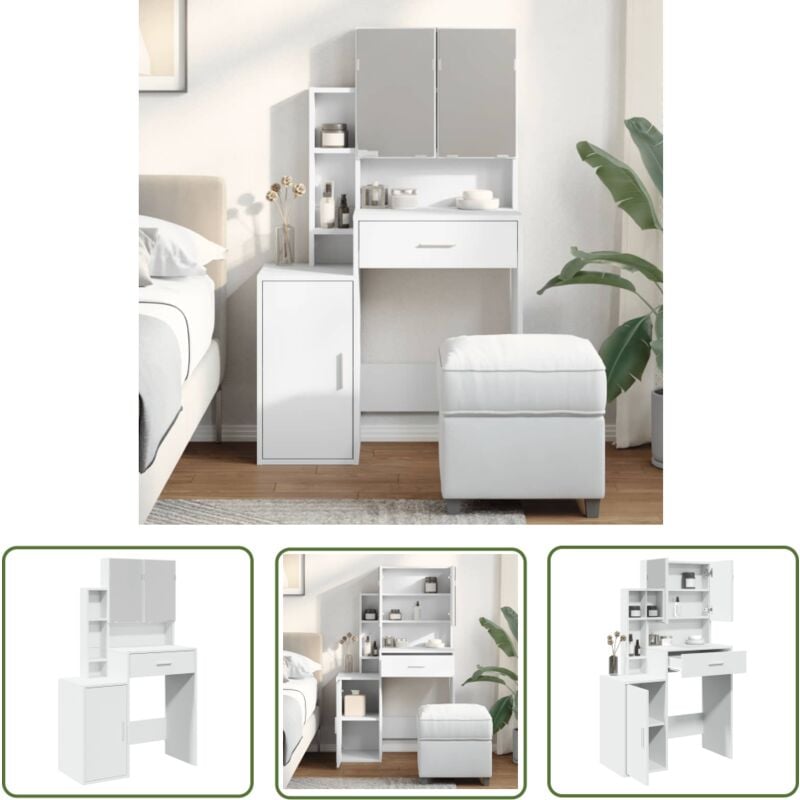 Coiffeuse avec armoire blanc 80x35x132 cm - Coiffeuse - Meuble Salle De Bain - Vanity - Table Maquillage - Dressing - The Living Store