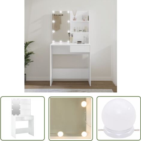 The Living Store Coiffeuse avec LED Blanc 74,5x40x141 cm - Coiffeuse - Meuble De Salle De Bain - Vanity - Table De Maquillage - Éclairage Led