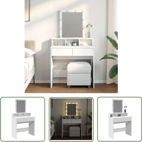 The Living Store Coiffeuse avec LED blanc 80x41x144,5 cm - Coiffeuse - Meuble Salle De Bain - Vanity - Table De Maquillage - Miroir Lumineux