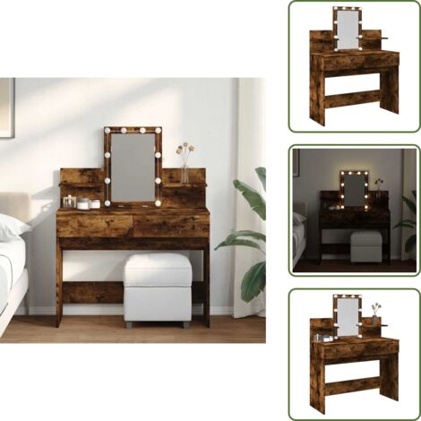 The Living Store Coiffeuse avec LED chêne fumé 100x40x130 cm - Table De Maquillage - Coiffeuse - Meuble De Salle De Bain - Vanity - Miroir Lumineux