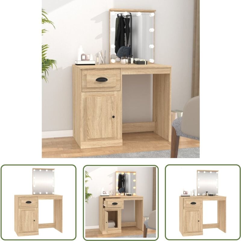 The Living Store - Coiffeuse avec led chêne sonoma 90x50x132,5cm bois d'ingénierie - Coiffeuse - Meuble De Salle De Bain - Vanity - Miroir Lumineux