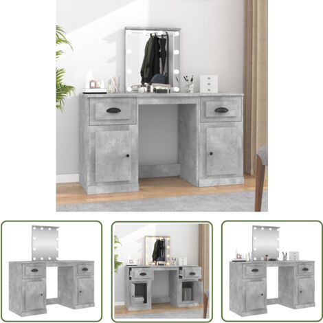 The Living Store Coiffeuse avec LED gris béton 130x50x132,5 cm - Coiffeuse - Meuble De Salle De Bain - Vanity - Miroir Lumineux - Éclairage Led
