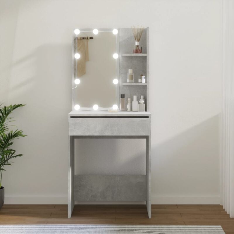 Devenirriche - Coiffeuse avec led Gris béton 60x40x140 cm - The Living Store - Gris