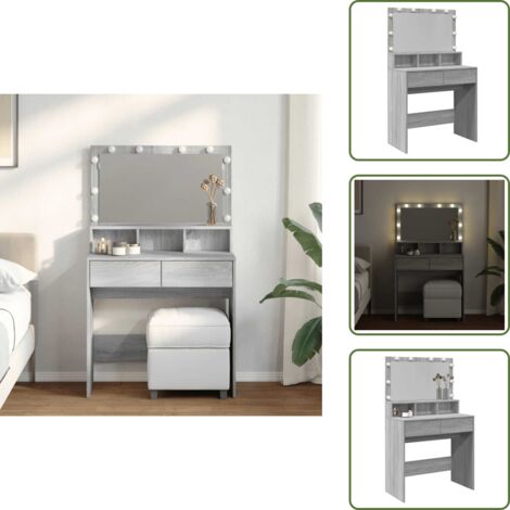The Living Store Coiffeuse avec LED sonoma gris 80x41x134,5 cm - Coiffeuse avec lumière LED