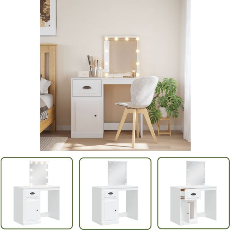 The Living Store Coiffeuse avec lumières LED blanc 90x42x132,5 cm - Table De Maquillage - Coiffeuse - Meuble Salle De Bain - Vanity - Éclairage Led