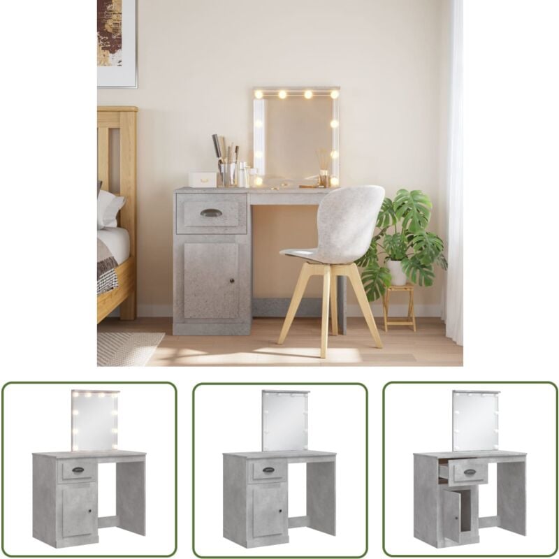 The Living Store - Coiffeuse avec lumières led gris béton 90x42x132,5 cm - Coiffeuse - Meuble De Salle De Bain - Table De Maquillage - Miroir