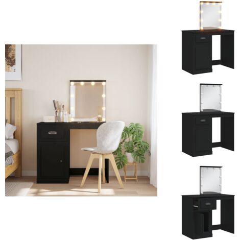 The Living Store Coiffeuse avec lumières LED noir 90x42x132,5cm - Coiffeuse avec lumière LED