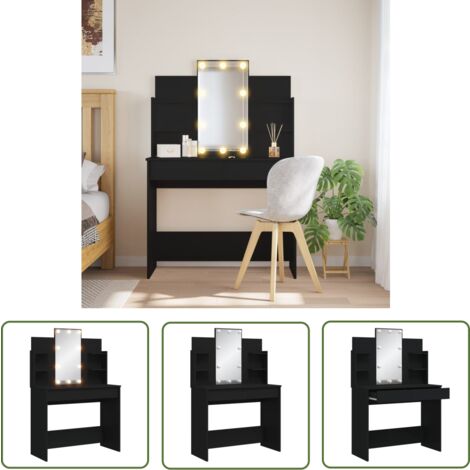 The Living Store Coiffeuse avec lumières LED noir 96x40x142 cm - Coiffeuse - Meuble De Salle De Bain - Table De Maquillage - Éclairage Led - Miroir
