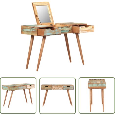 The Living Store Coiffeuse avec miroir 112x45x76 cm Bois massif de récupération - Coiffeuse - Commode - Meuble Salle De Bain - Miroir - Rangement