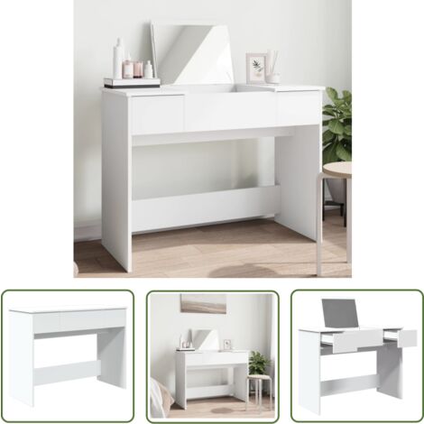 The Living Store Coiffeuse avec miroir blanc 100x45x76 cm - Coiffeuse - Meuble De Salle De Bain - Table De Maquillage - Vanity - Dressing