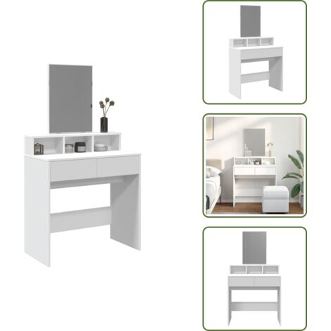 The Living Store Coiffeuse avec miroir blanc 80x41x144,5 cm - Coiffeuse - Meuble De Salle De Bain - Vanity - Table De Maquillage - Miroir