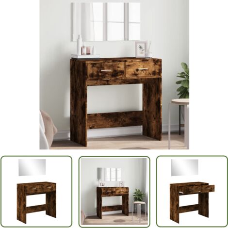 The Living Store Coiffeuse avec miroir chêne fumé 80x39x80 cm - Coiffeuse - Meuble De Salle De Bain - Table De Maquillage - Miroir - Rangement